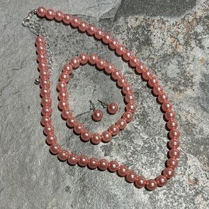 GIVY Elegant Pink Pearl Jewelry Set